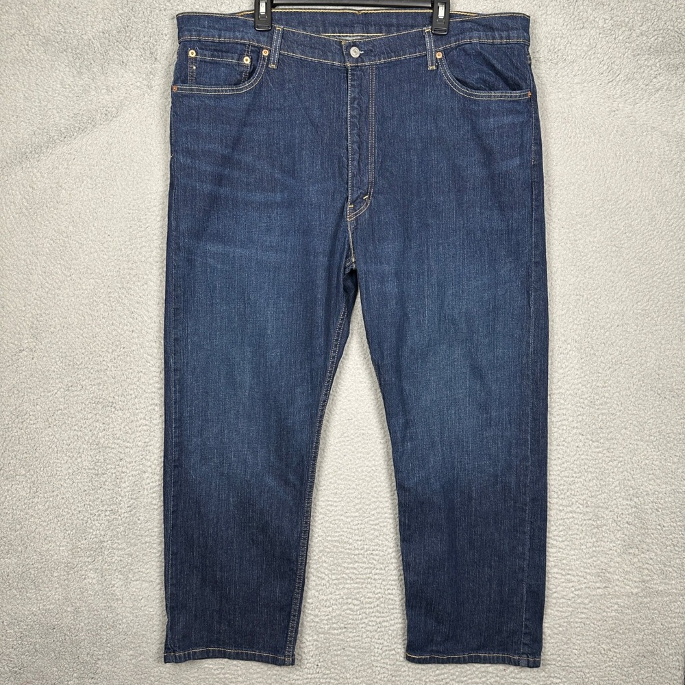 Levis 505 Jeans Mens 44x30 Regular Fit Dark Wash Blue Red Tab Denim Stretch EUC